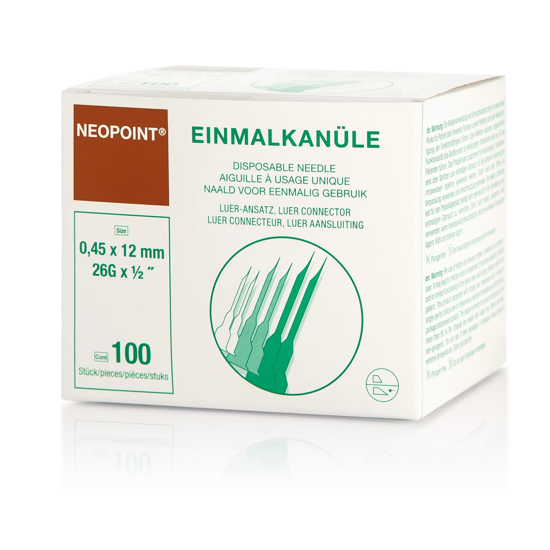 Injektioneulat 0,45 mm 100 kpl
